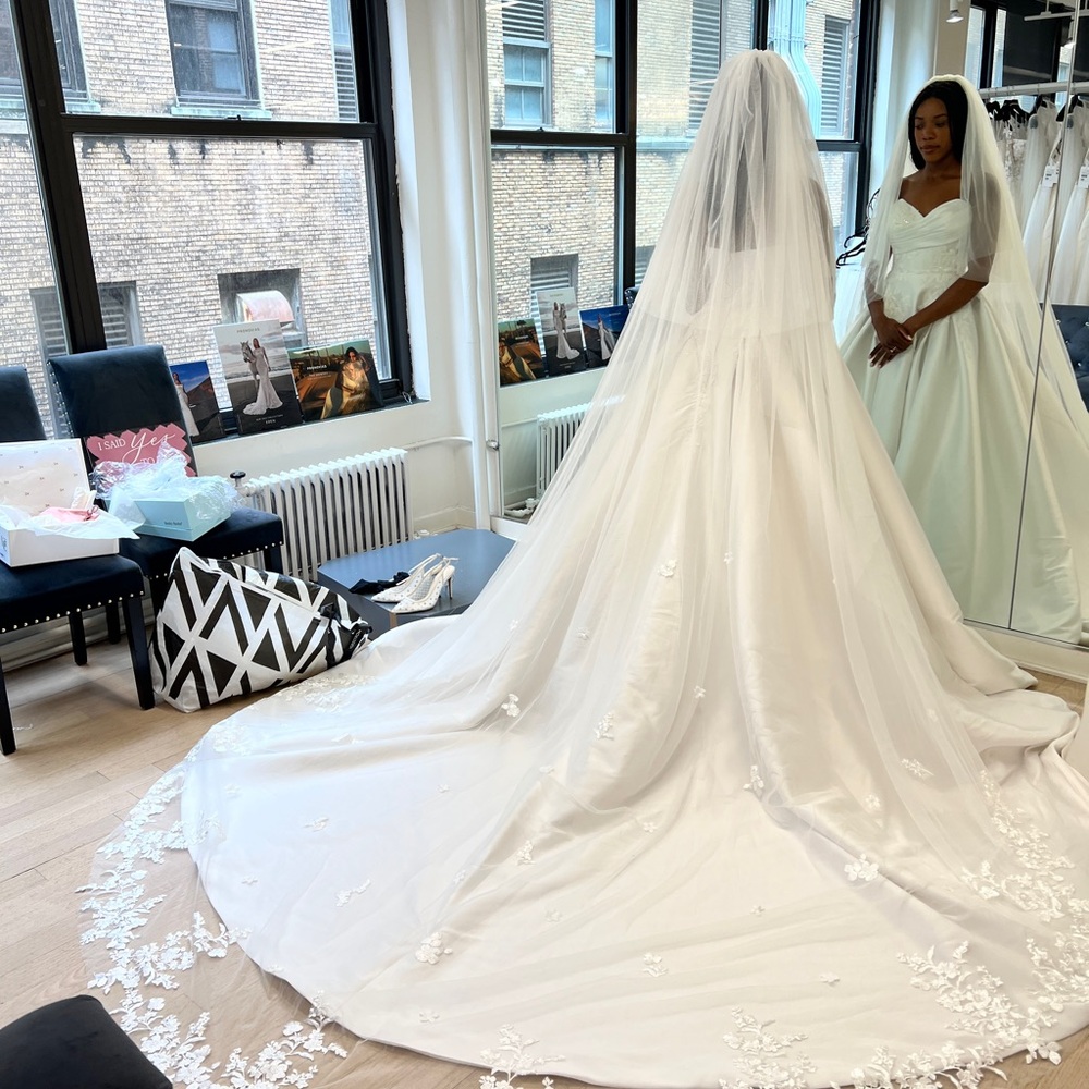 Elegant Strapless Stella Ivory Wedding Dress Gown Size 4 with Matching Veil - Picture 8 of 8